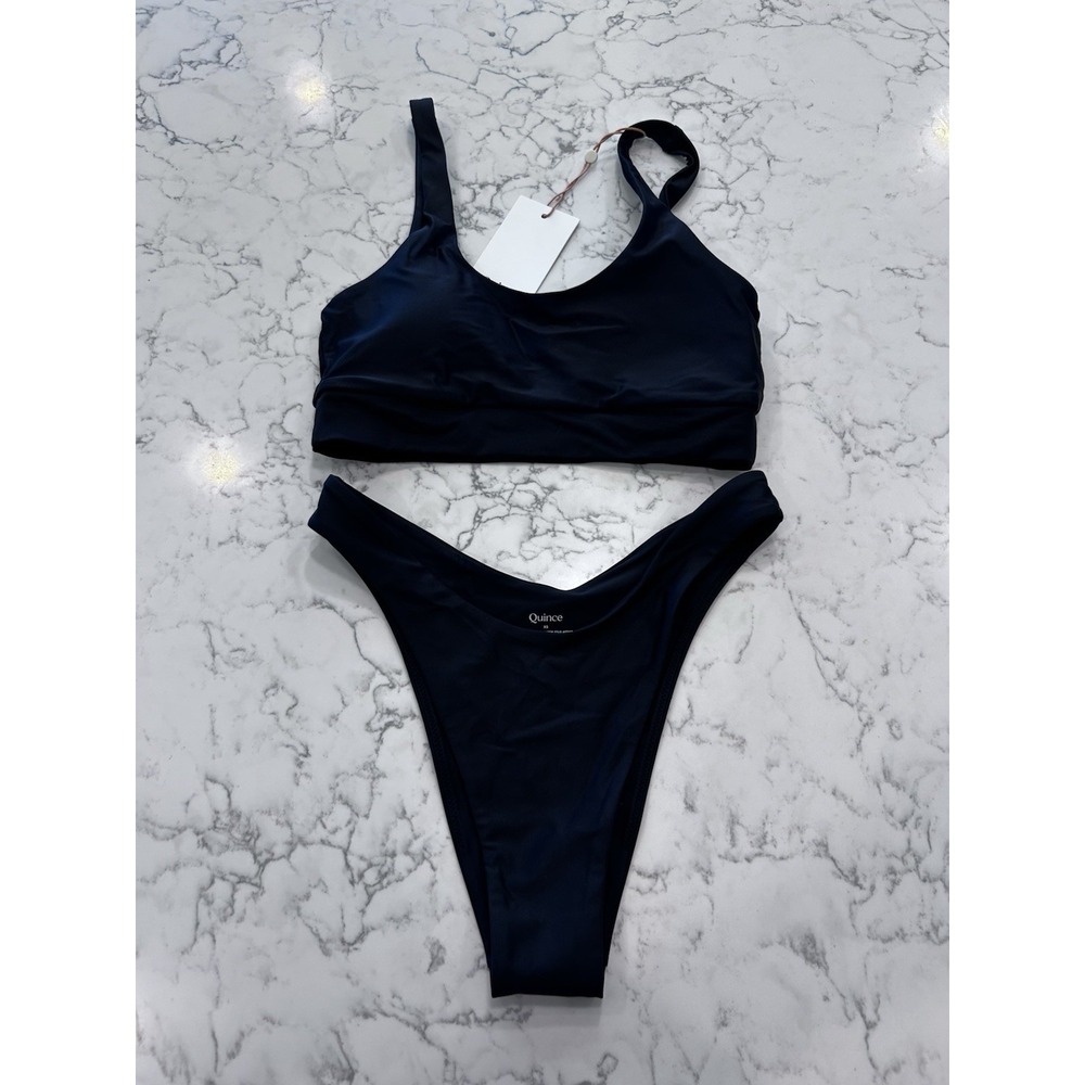 New Quince Black Italian Tank Bikini Top & High Leg Bottoms Set Size XS